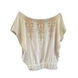 Charlotte Russe Sheer White Top with Gold-ish Design size Small